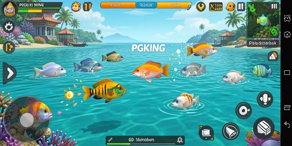 Tampilan utama PGKING dengan aksi tembak ikan yang seru.