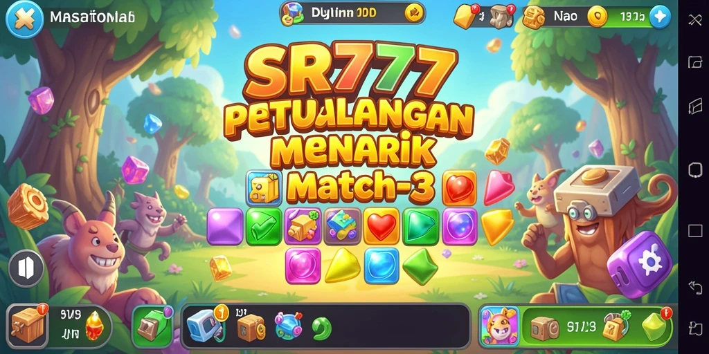 Tampilan gameplay SR777 yang penuh warna dan menantang di game Match-3.